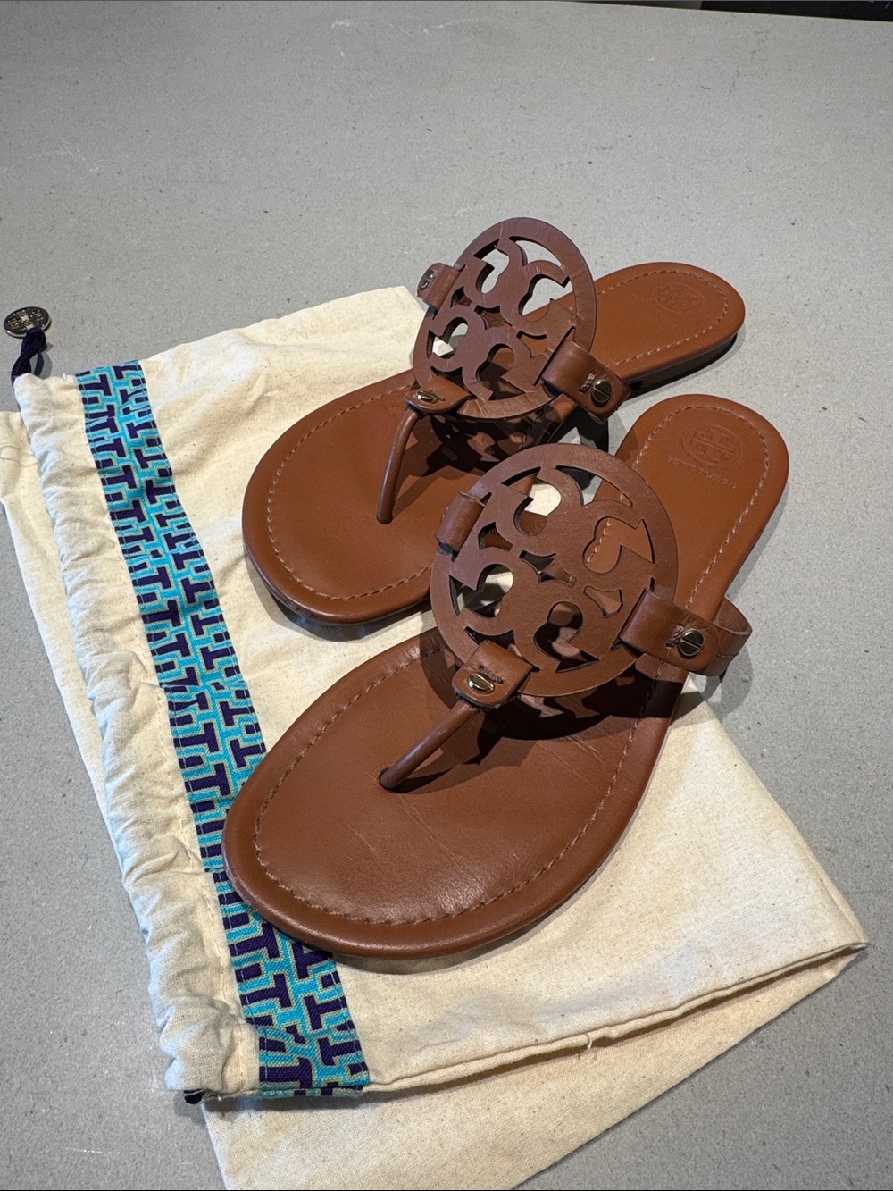 Tory Burch Brown Leather Logo Sandals